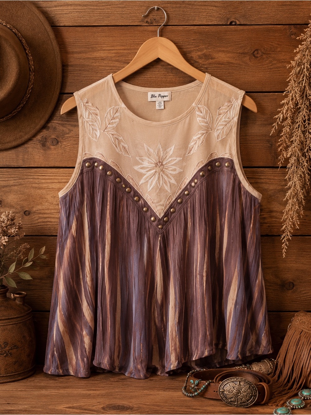 Western Boho Fringe Print Plus Size 2X Tank Top | Boutique Festival Vibes